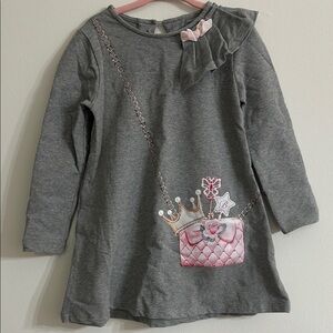 Girls Gray Dress with Pink Purse and Crown Graphic